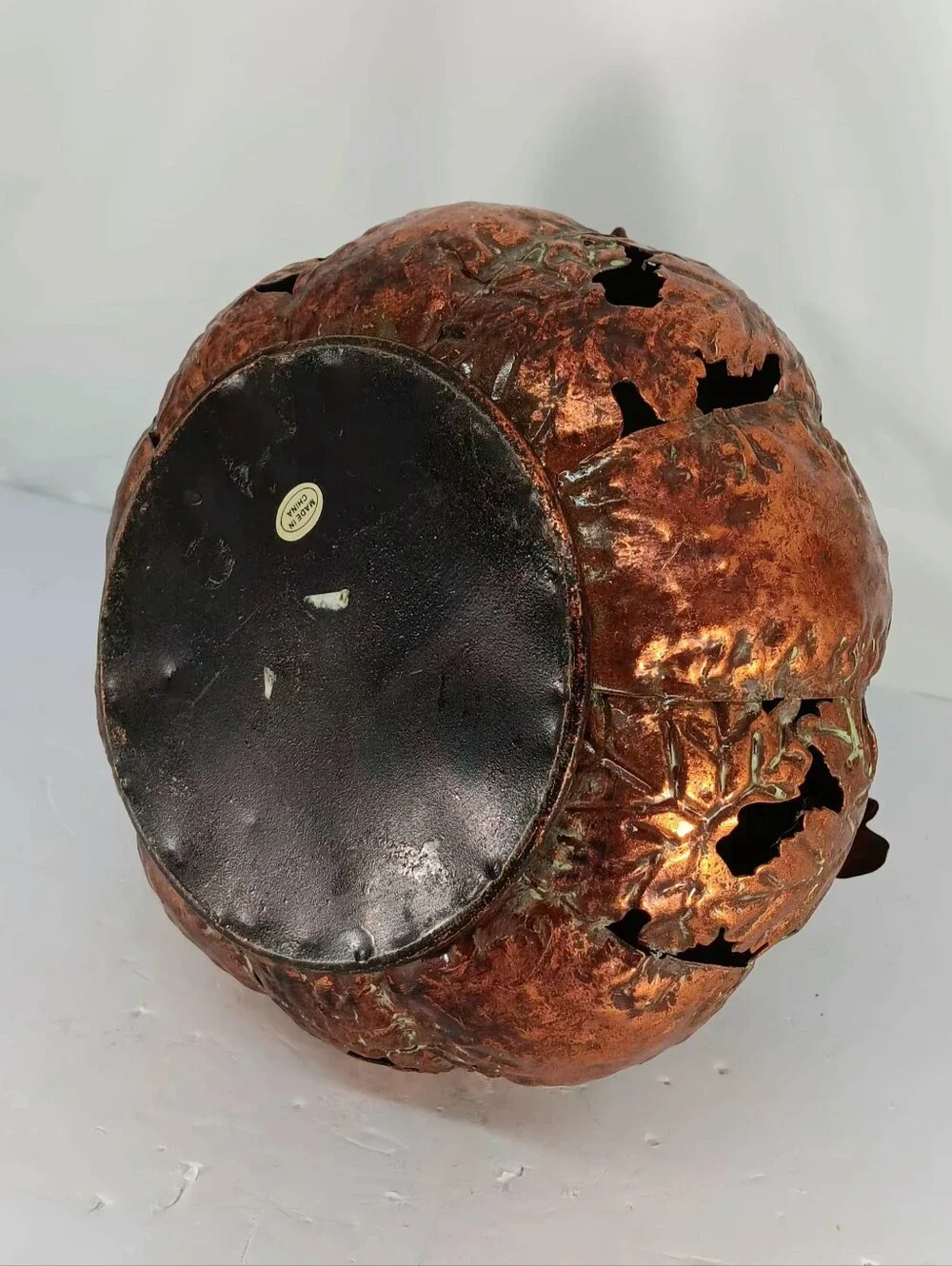 Decorative Metal Pumpkin In Burnt Copper with Gold Leaves